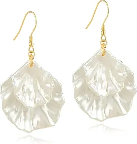 18K Gold Plated Shell Earrings for Women Lightweight Round Circle Disc Dangle Drop Earrings Minimalist Jewelry for Everyday Wear Gift for Her