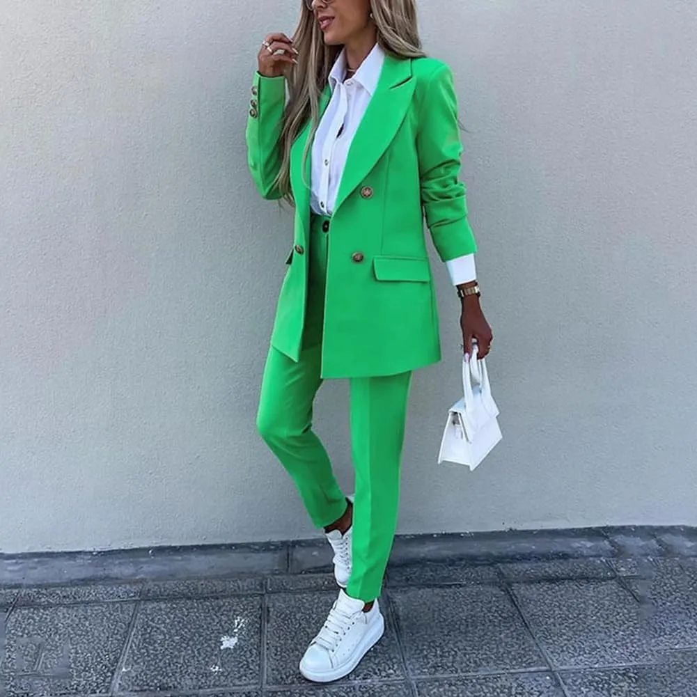 2 Piece Outfits for Women Dressy Blazer Jackets High Waisted Straight Leg Pants Suits Set Business Casual Office