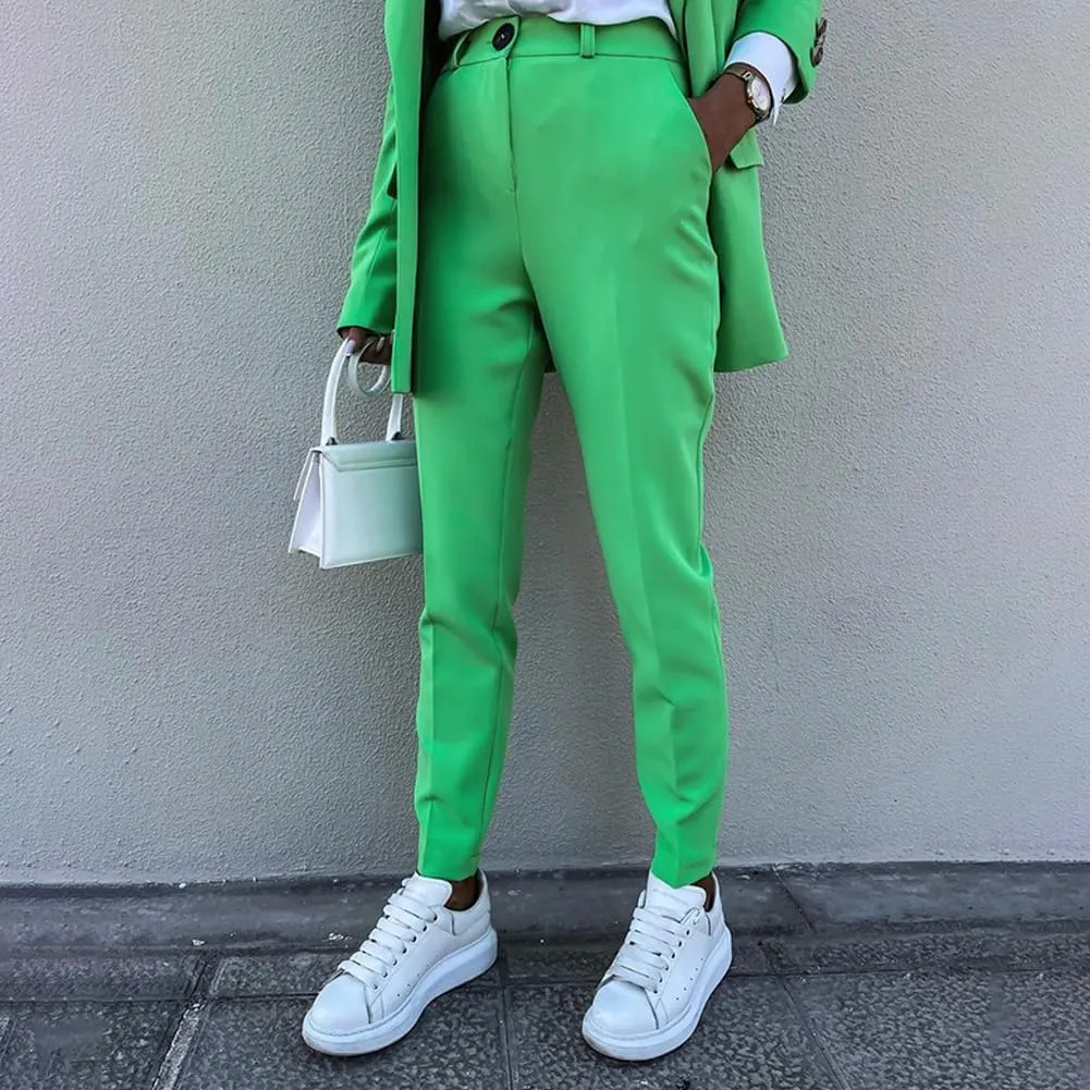 2 Piece Outfits for Women Dressy Blazer Jackets High Waisted Straight Leg Pants Suits Set Business Casual Office