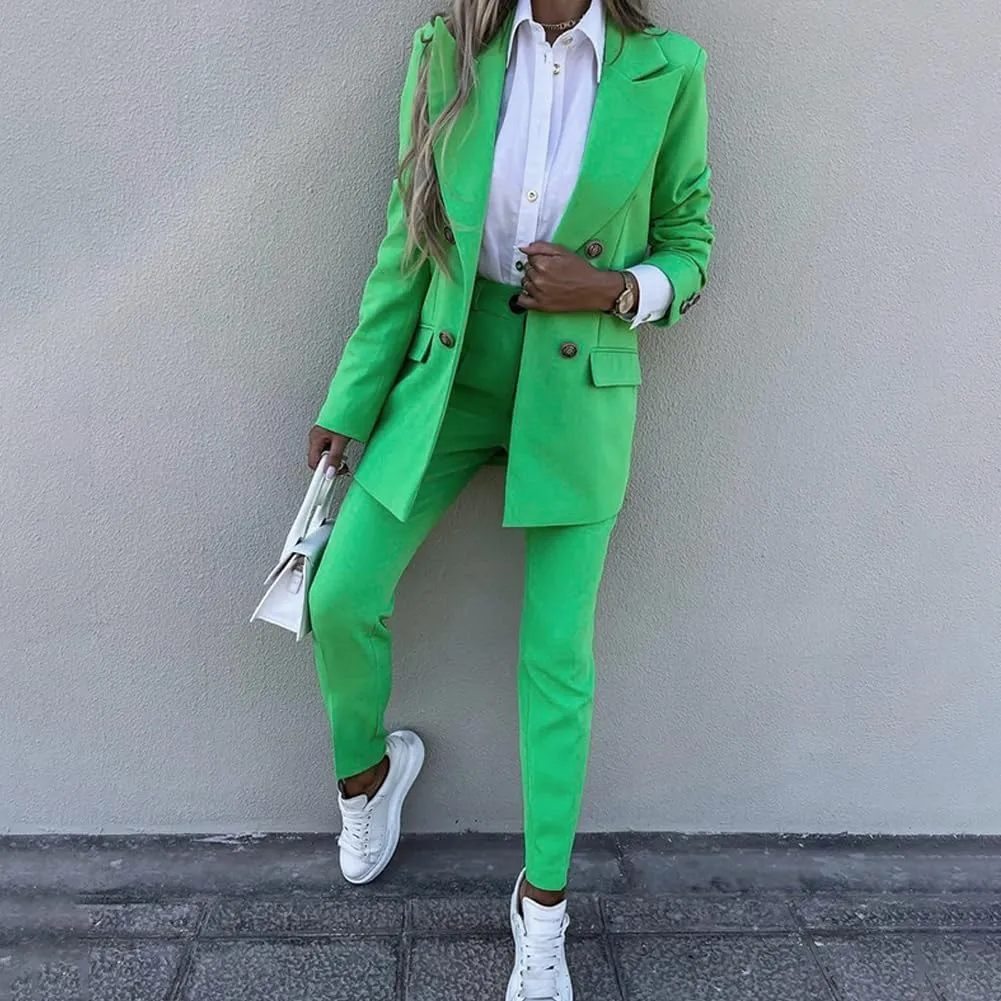 2 Piece Outfits for Women Dressy Blazer Jackets High Waisted Straight Leg Pants Suits Set Business Casual Office