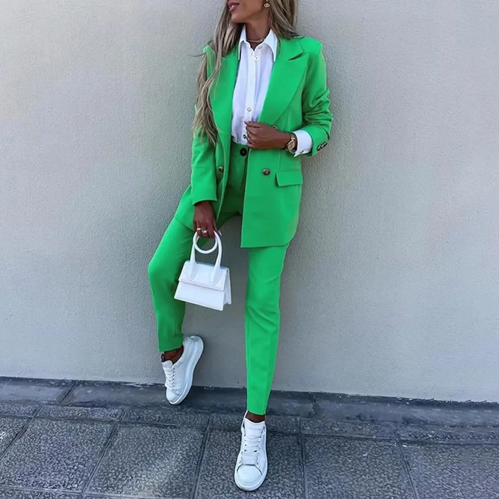 2 Piece Outfits for Women Dressy Blazer Jackets High Waisted Straight Leg Pants Suits Set Business Casual Office