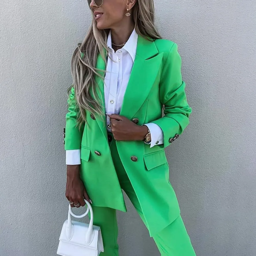 2 Piece Outfits for Women Dressy Blazer Jackets High Waisted Straight Leg Pants Suits Set Business Casual Office
