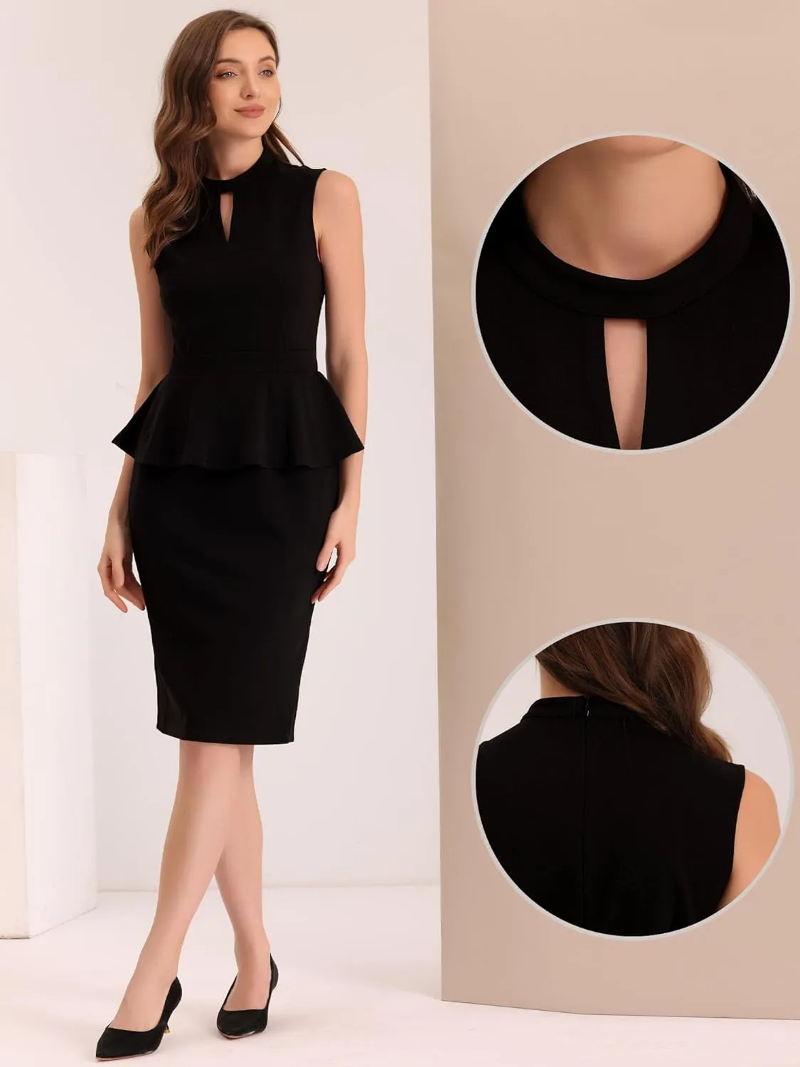 Allegra K Business Pencil Dress for Women's Sleeveless Work Knee Length Sheath Dresses