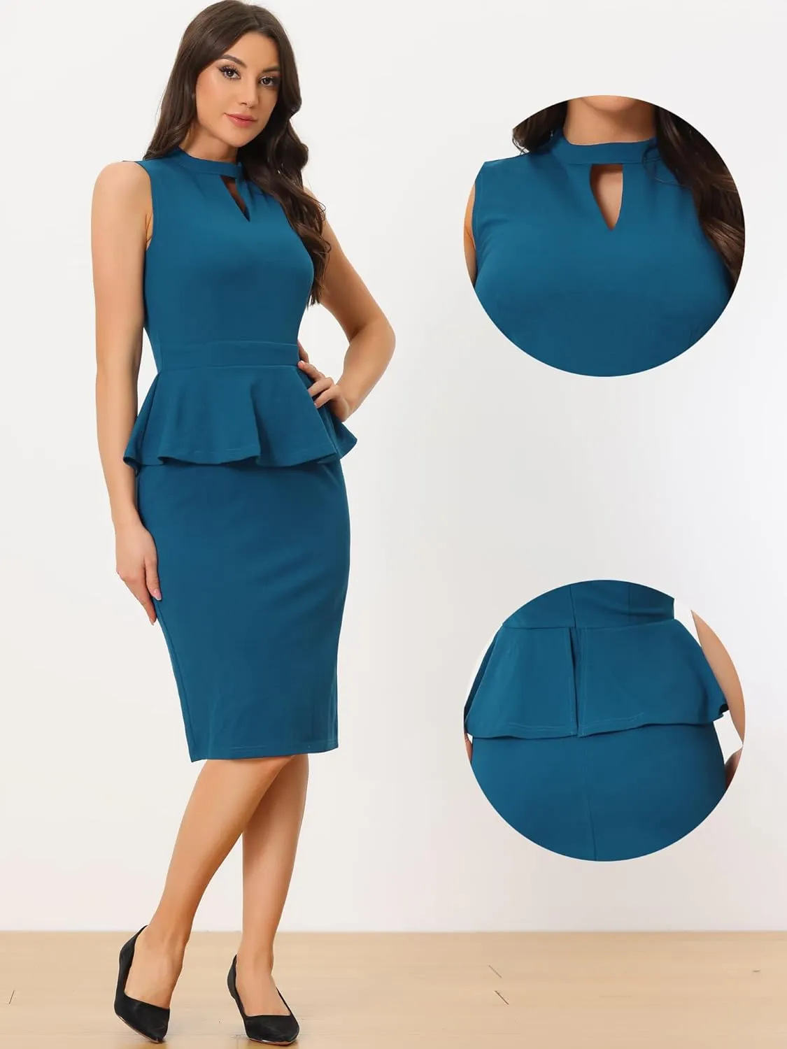Allegra K Business Pencil Dress for Women's Sleeveless Work Knee Length Sheath Dresses