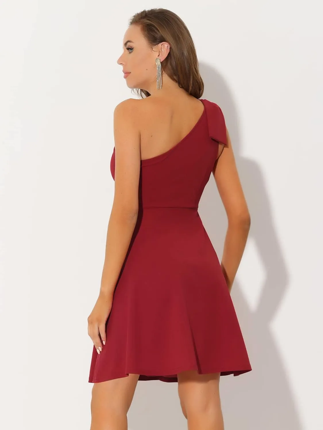 Allegra K Evening Cocktail Dress for Women's Party Elegant Flared One Shoulder Formal Dresses