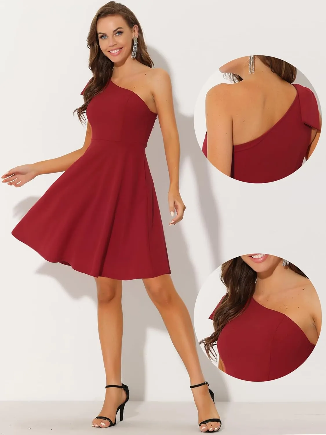 Allegra K Evening Cocktail Dress for Women's Party Elegant Flared One Shoulder Formal Dresses