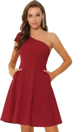 Allegra K Evening Cocktail Dress for Women's Party Elegant Flared One Shoulder Formal Dresses