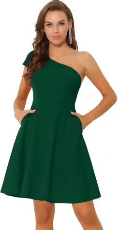Allegra K Evening Cocktail Dress for Women's Party Elegant Flared One Shoulder Formal Dresses