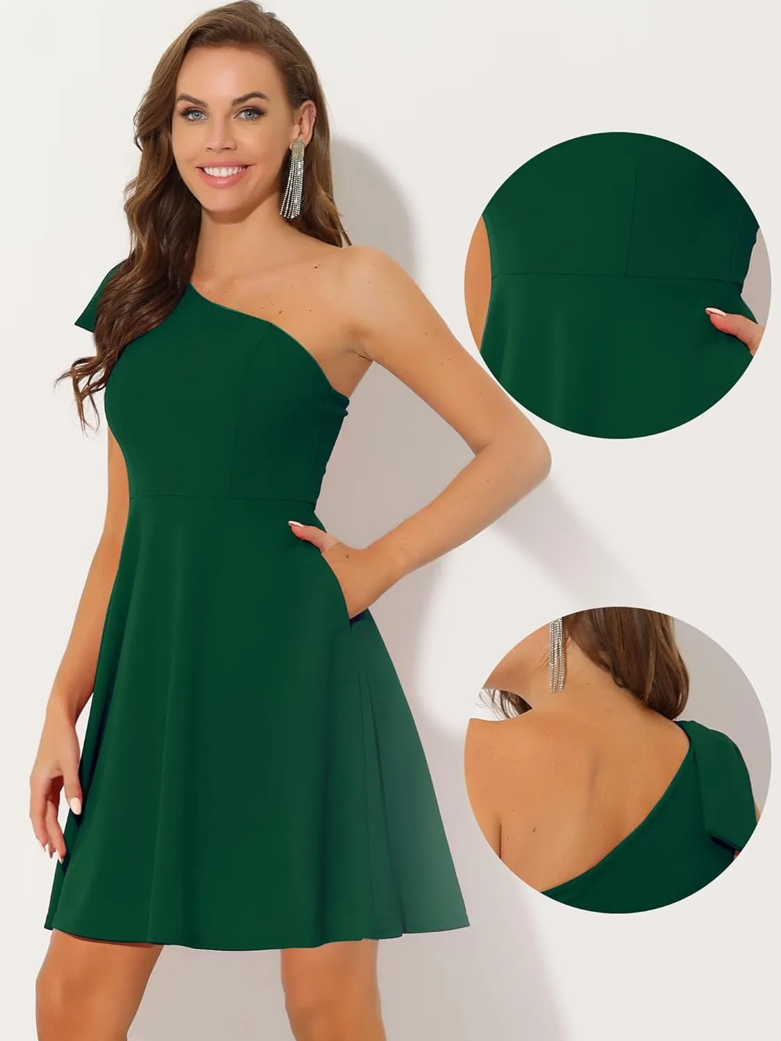Allegra K Evening Cocktail Dress for Women's Party Elegant Flared One Shoulder Formal Dresses