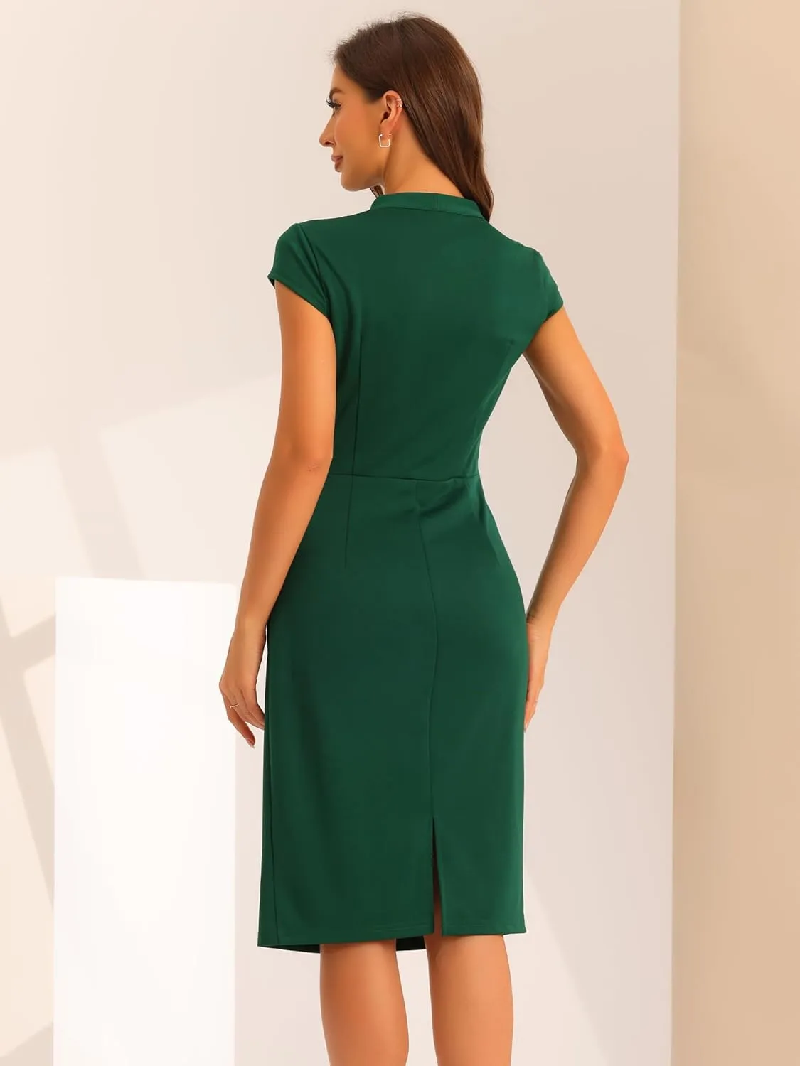 Allegra K Office Sheath Dresses for Women's Cap Sleeve Ruched Side Pencil Dress