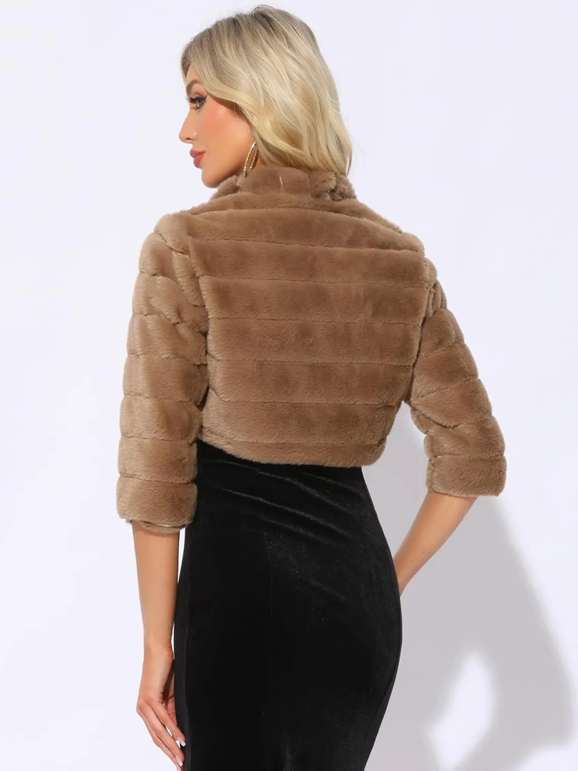 Allegra K Women's Bolero Jacket for Evening Dresses Open Front Cropped Fluffy Faux Fur Shrug