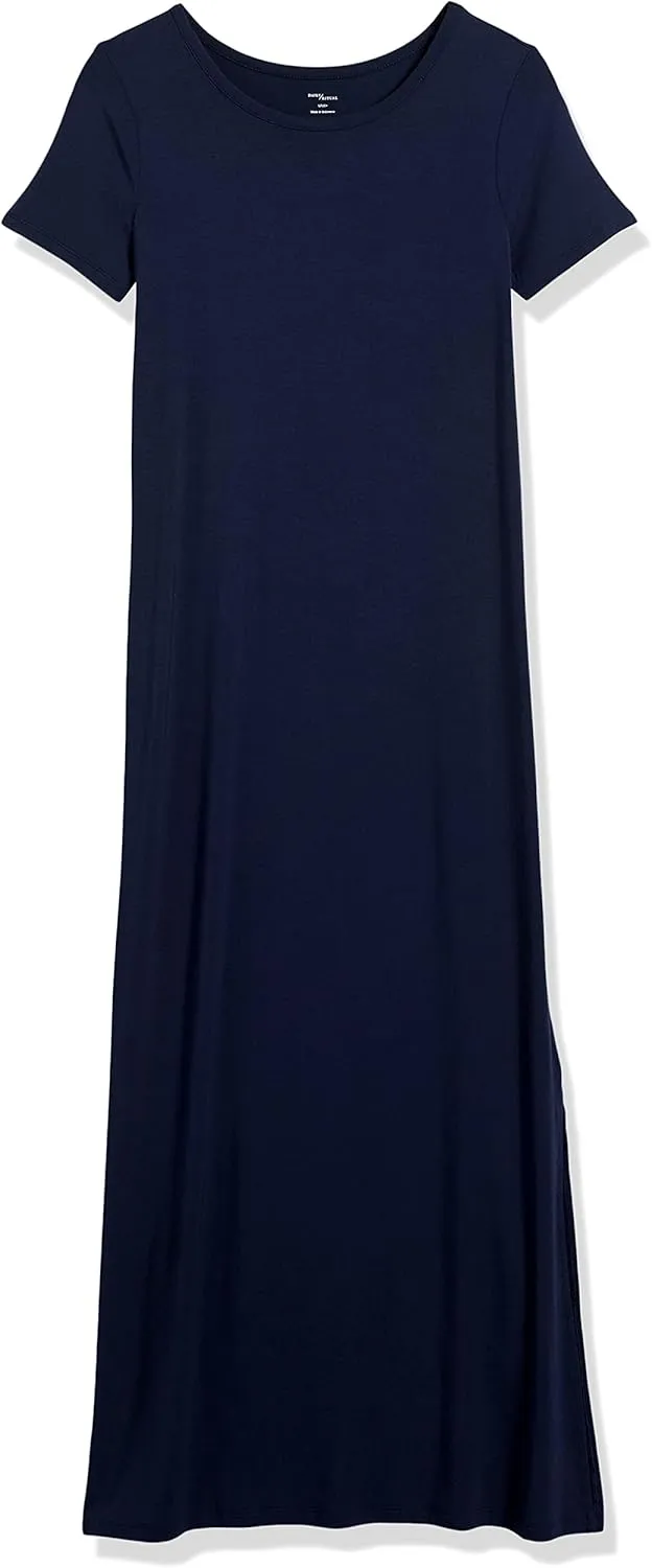Amazon Essentials Women's Jersey Standard-Fit Short-Sleeve Crewneck Side Slit Maxi Dress (Previously Daily Ritual)