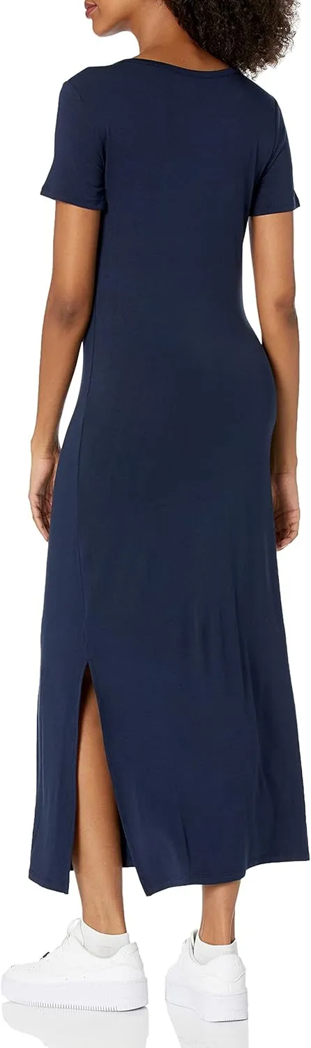 Amazon Essentials Women's Jersey Standard-Fit Short-Sleeve Crewneck Side Slit Maxi Dress (Previously Daily Ritual)