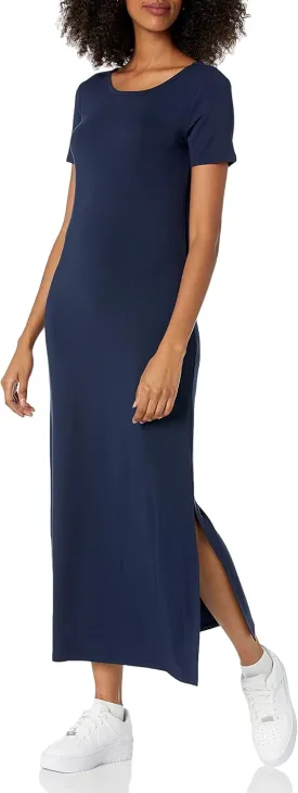 Amazon Essentials Women's Jersey Standard-Fit Short-Sleeve Crewneck Side Slit Maxi Dress (Previously Daily Ritual)