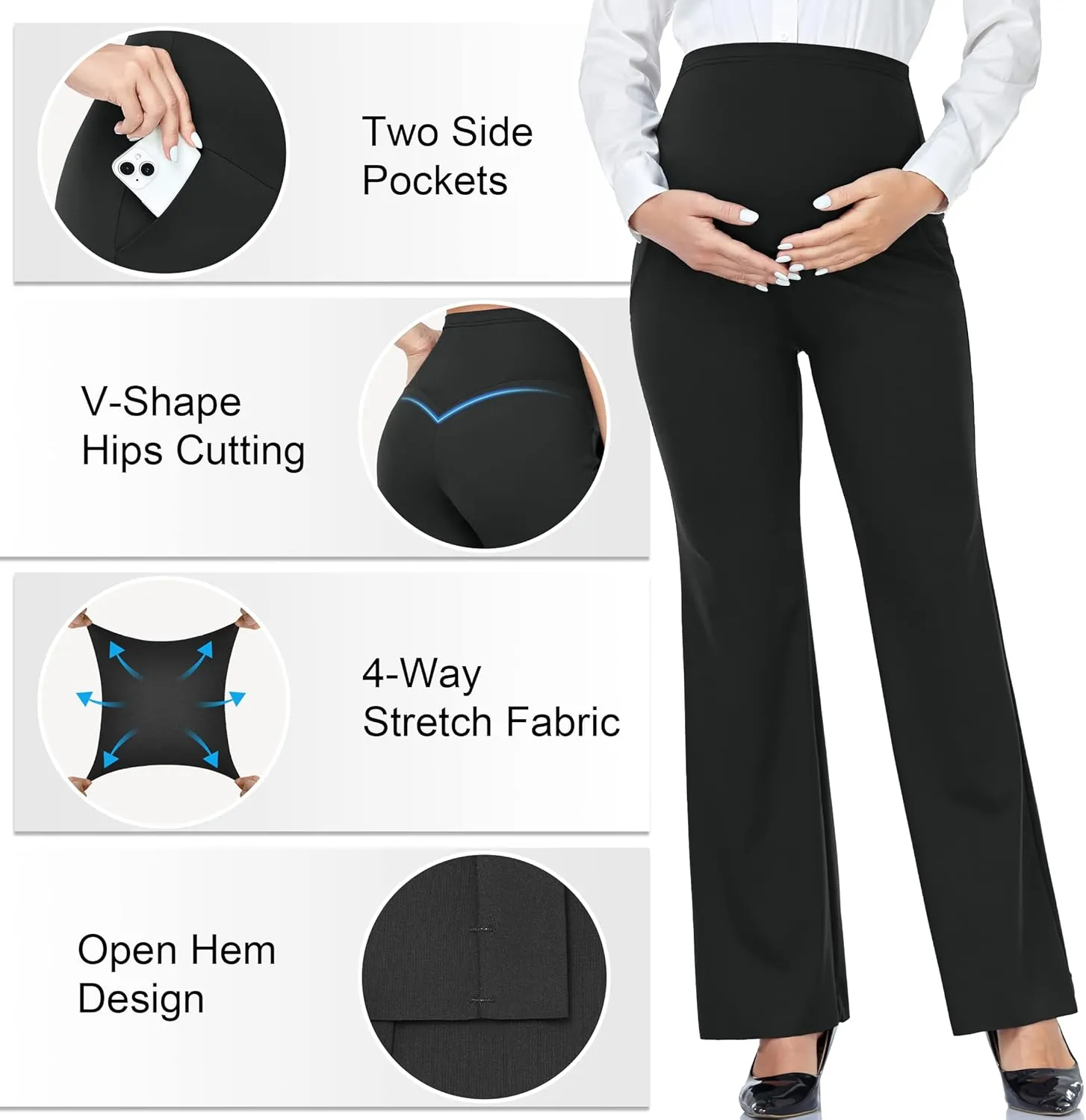 AMPOSH Women's Maternity Bootcut Work Pants with Pockets Flare Yoga Pants for Workout and Daily Wear