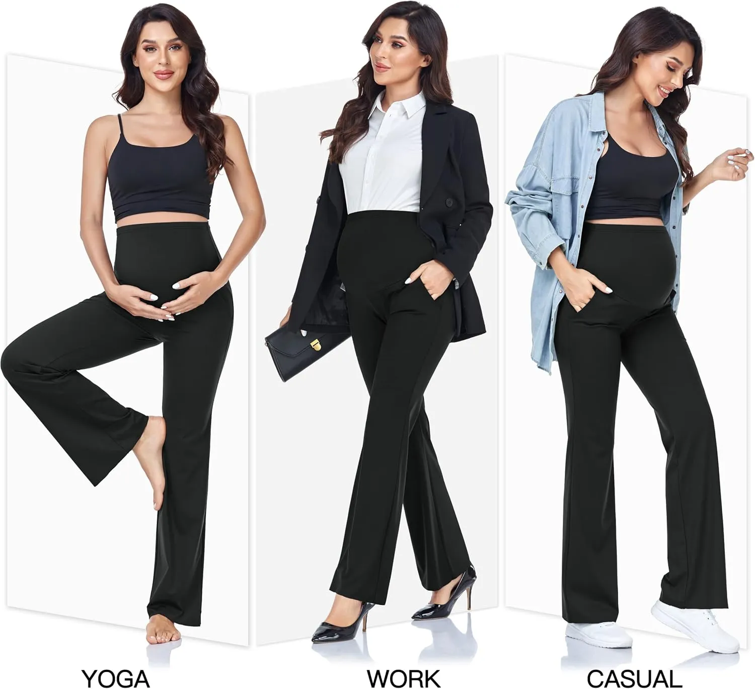 AMPOSH Women's Maternity Bootcut Work Pants with Pockets Flare Yoga Pants for Workout and Daily Wear