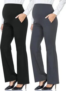 AMPOSH Women's Maternity Bootcut Work Pants with Pockets Flare Yoga Pants for Workout and Daily Wear