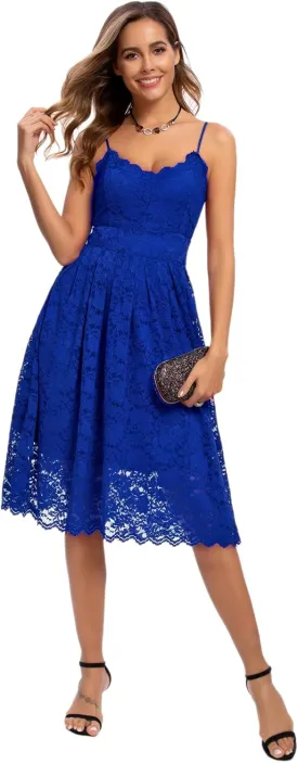 Atnlewhi Womens Spaghetti Strap V Neck Sleeveless A Line Lace Dresses for Evening Cocktail Formal Wedding Guest
