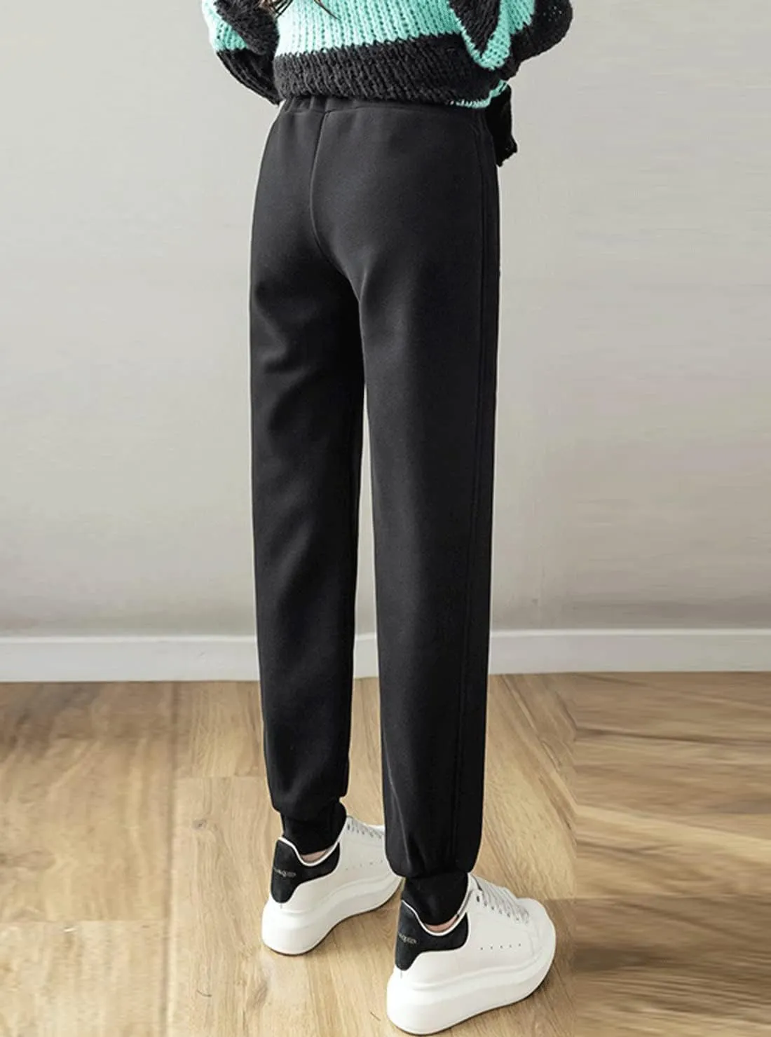 Autumn Winter Over Bump Maternity Pants Pockets Fleece Lining Sweatpants for Pregnant Women