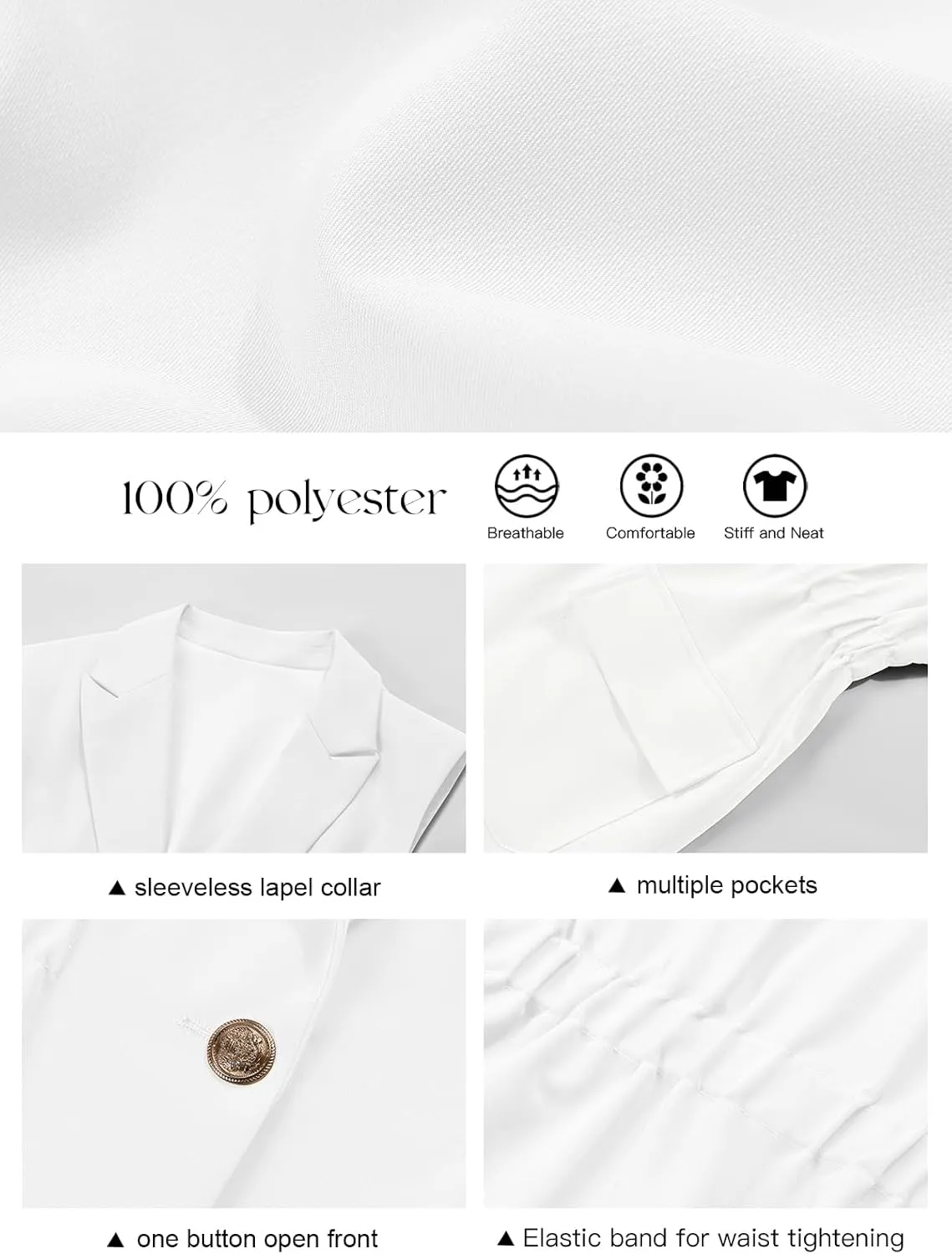 Cicy Bell Women's Work Casual Sleeveless Blazer Vest Fashion Open Front Lapel Elastic Waist Blazer Jackets with Pockets