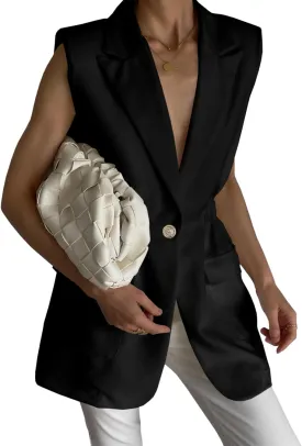 Cicy Bell Women's Work Casual Sleeveless Blazer Vest Fashion Open Front Lapel Elastic Waist Blazer Jackets with Pockets