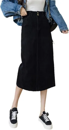 Dbdkejj Women's Autumn High Waist Back Slit Skirt Pencil Midi Skirt
