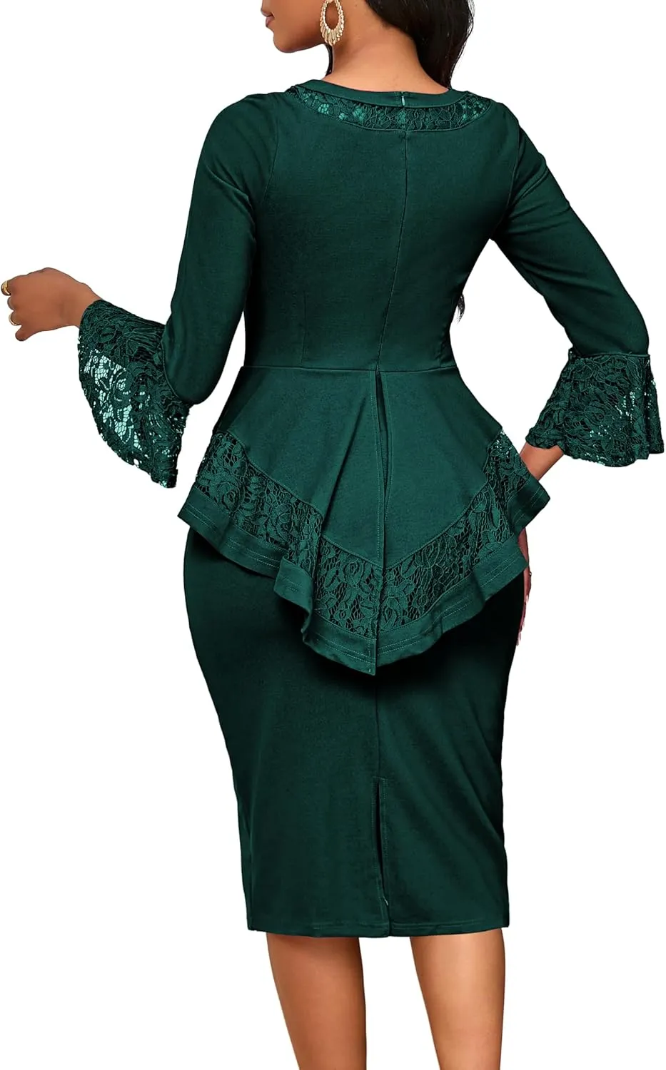 Elegant Dresses for Women Wear to Work Long Sleeve Cocktail Business Knee Length Pencil Lace Dress