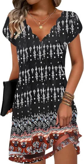 ETCYY NEW Womens Summer Dresses Mesh Hem Petal Short Sleeve Dress Floral Print Daily Sundresses with Pockets