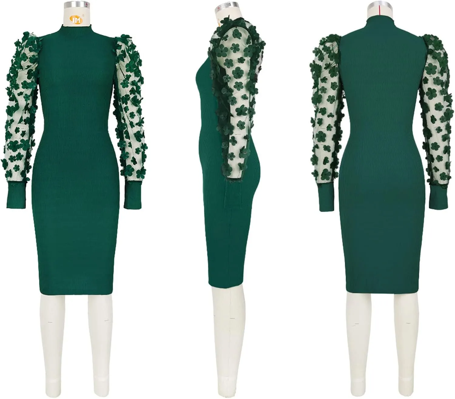 Fastkoala Women's Sexy Ribbed Bodycon Dress Lace Long Sleeve Slim Fit Midi Dress Turtle Neck Night Club Party Dresses