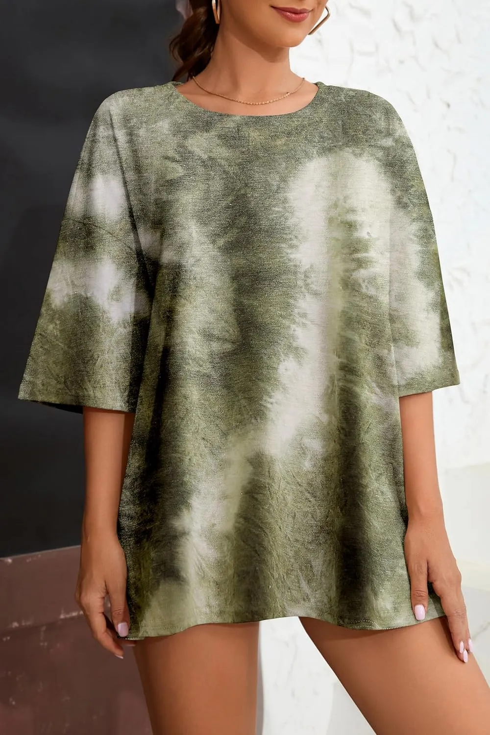 Fenxxxl Womens Oversized T Shirts Loose Fit Crewneck Short Sleeve Graphic Tee Roll Hem Workout Shirts for Women 2024 Top