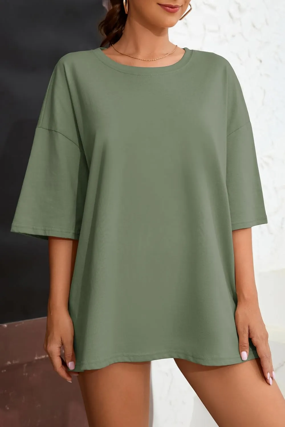 Fenxxxl Womens Oversized T Shirts Loose Fit Crewneck Short Sleeve Graphic Tee Roll Hem Workout Shirts for Women 2024 Top