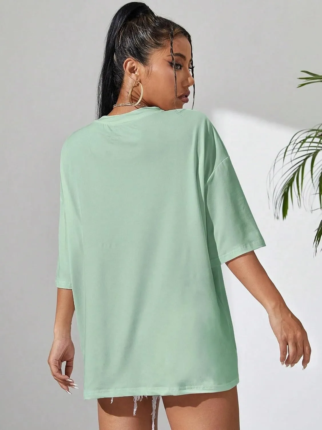 Fenxxxl Womens Oversized T Shirts Loose Fit Crewneck Short Sleeve Graphic Tee Roll Hem Workout Shirts for Women 2024 Top