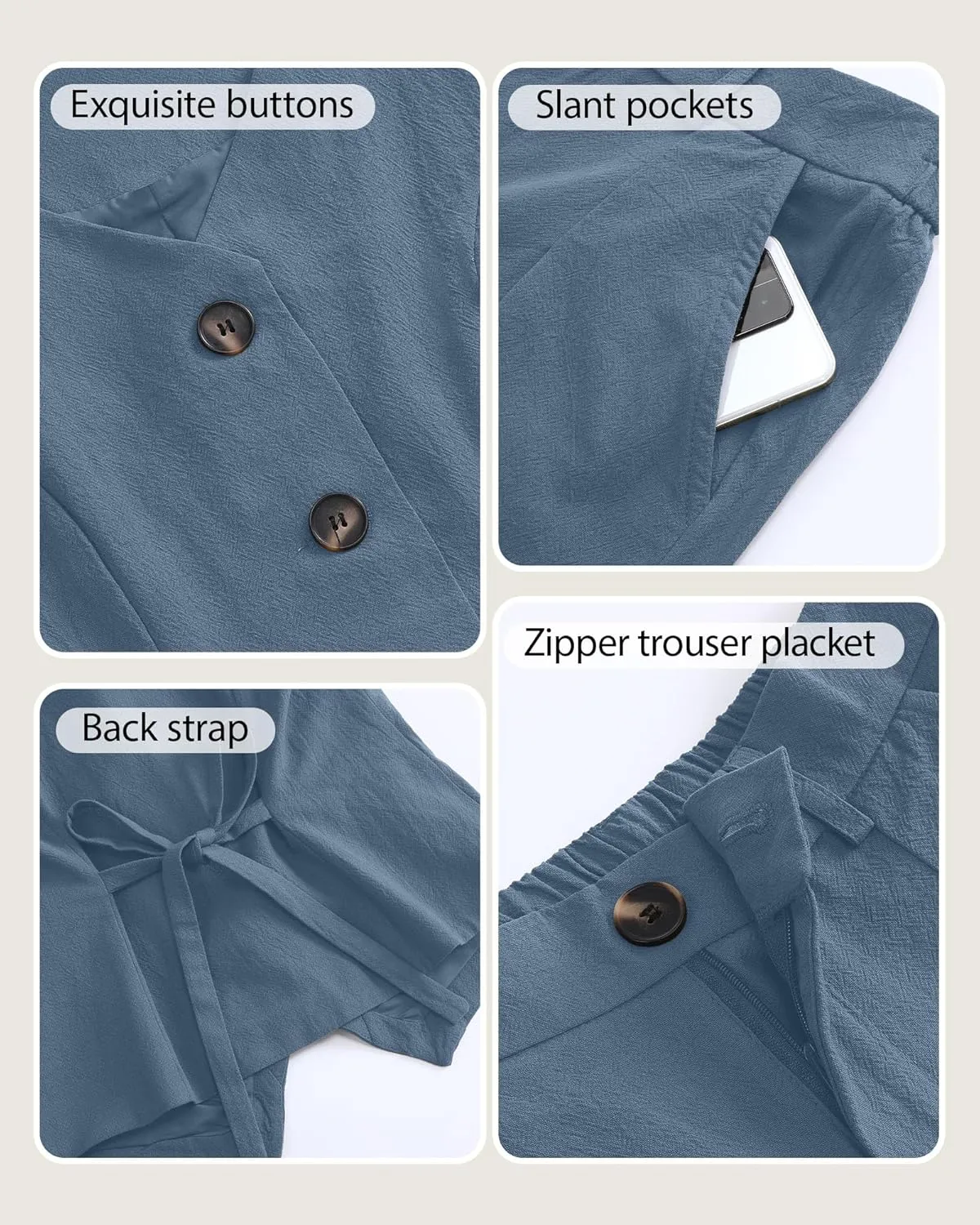 Ficerd Women's 2 Piece Outfits, Sleeveless Cotton Suit Vest and Wide Leg Pant Summer Business Casual Button V Neck Blazer Set