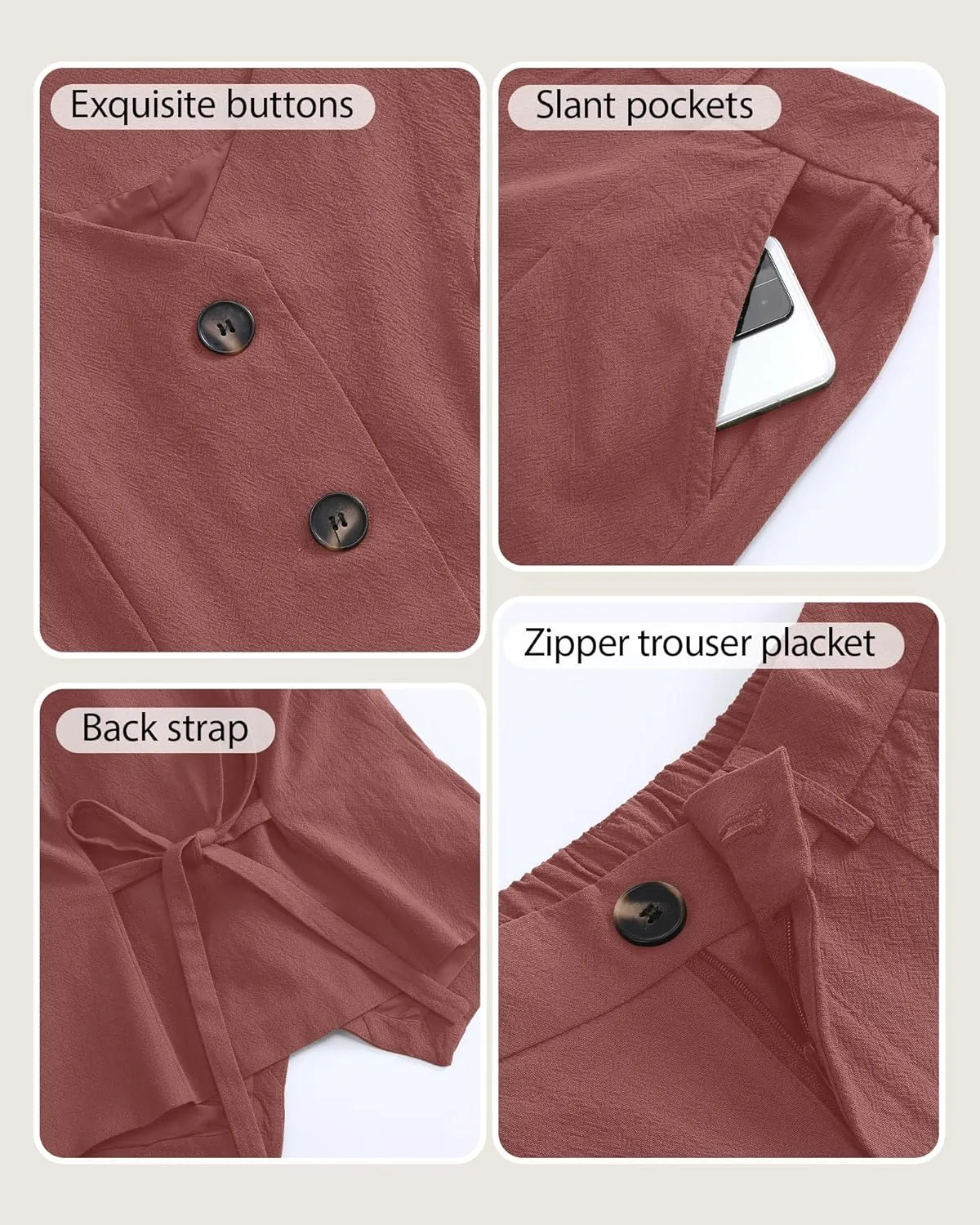 Ficerd Women's 2 Piece Outfits, Sleeveless Cotton Suit Vest and Wide Leg Pant Summer Business Casual Button V Neck Blazer Set