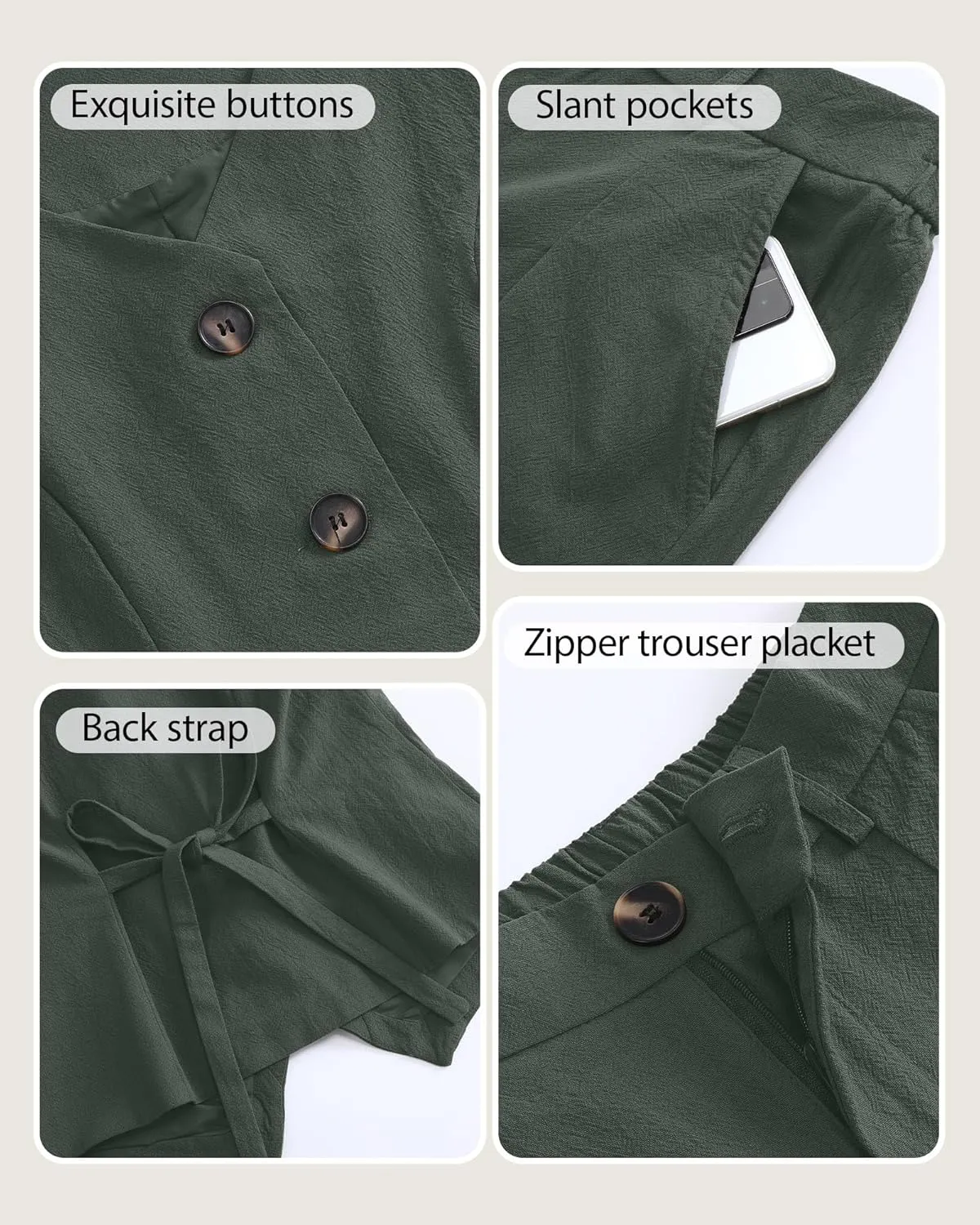 Ficerd Women's 2 Piece Outfits, Sleeveless Cotton Suit Vest and Wide Leg Pant Summer Business Casual Button V Neck Blazer Set
