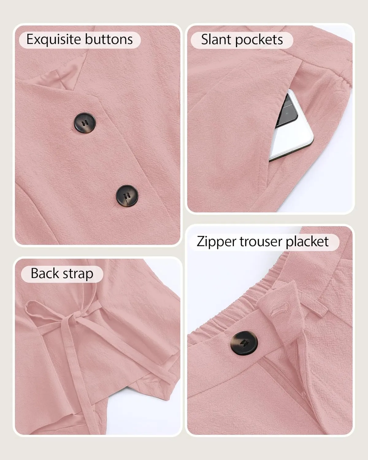 Ficerd Women's 2 Piece Outfits, Sleeveless Cotton Suit Vest and Wide Leg Pant Summer Business Casual Button V Neck Blazer Set