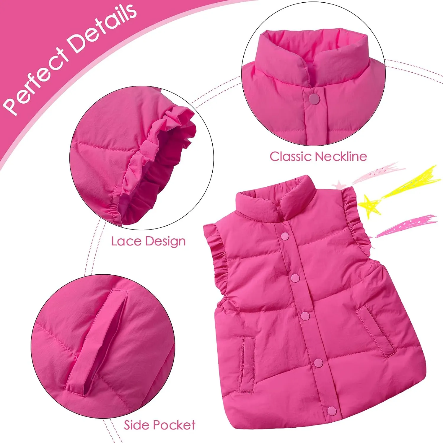 Happy Cherry Cute Little Girls Ruffle Vest Sleeve Jacket Button Waistcoat Kids Autumn Winter Clothes for 2-8 Years