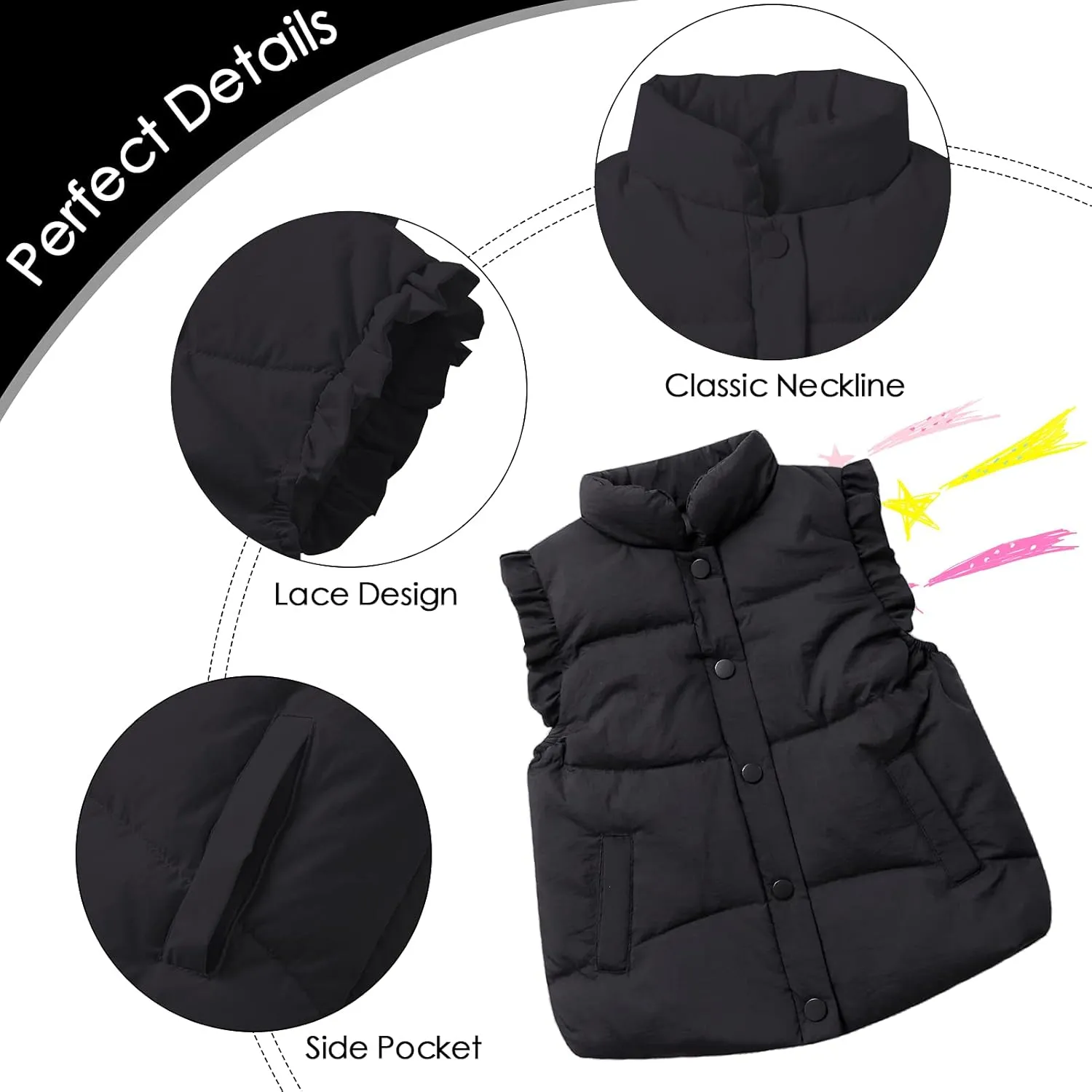 Happy Cherry Cute Little Girls Ruffle Vest Sleeve Jacket Button Waistcoat Kids Autumn Winter Clothes for 2-8 Years