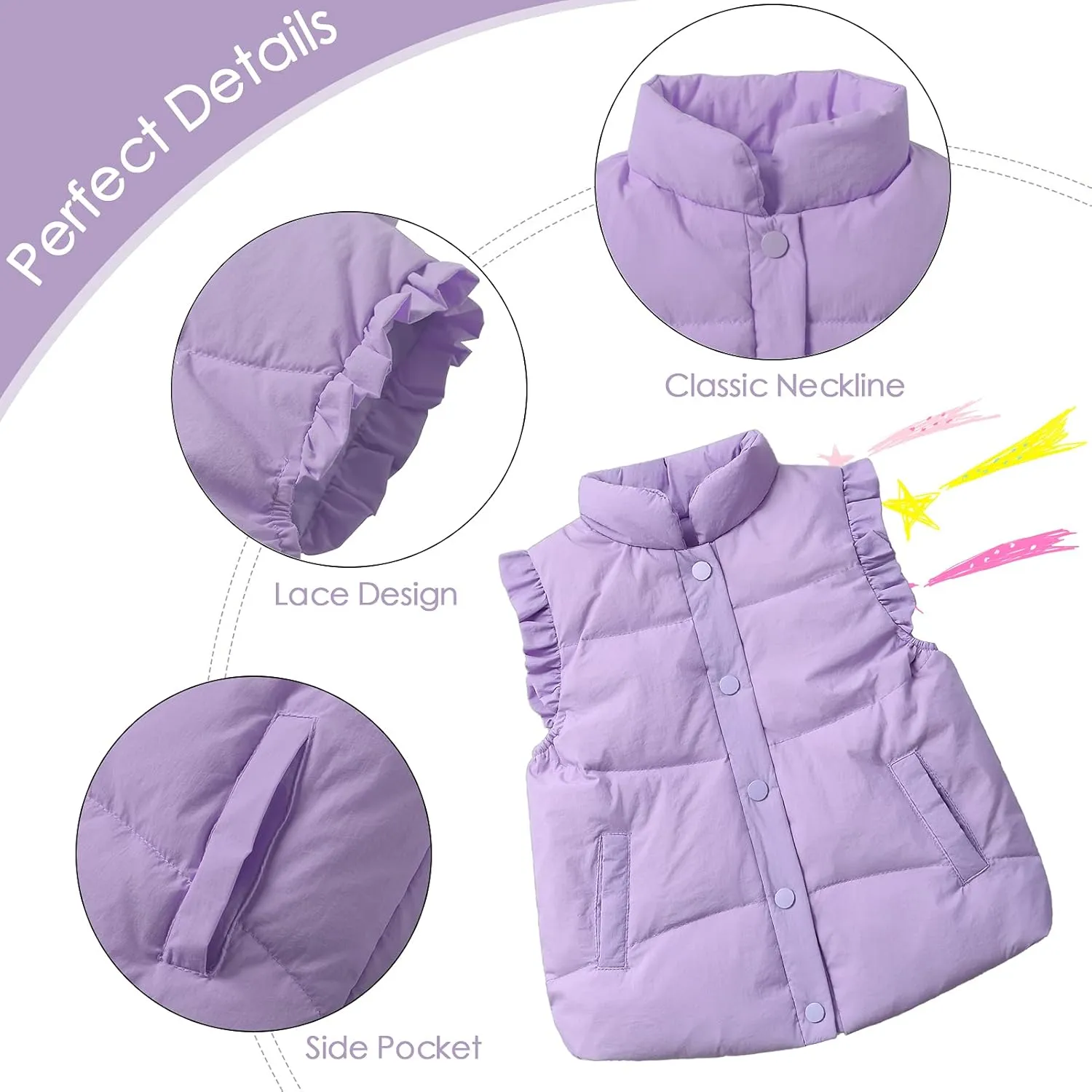 Happy Cherry Cute Little Girls Ruffle Vest Sleeve Jacket Button Waistcoat Kids Autumn Winter Clothes for 2-8 Years