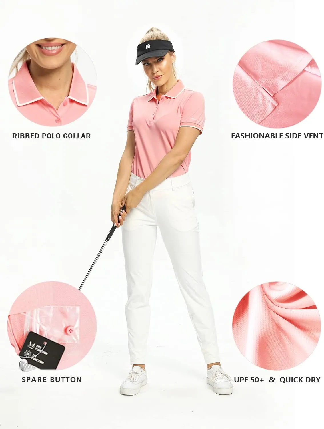 Hiverlay Women Golf Shirts Polo Shirts for Women UPF 50  Lightweight Quick-Dry Collared Tennis Daily Shirts Work Tops