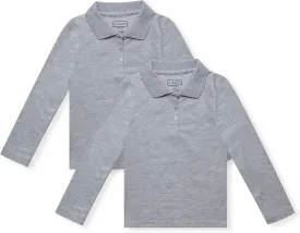 INGEAR Girls Long Sleeve Polo Shirt 2PK for School Uniform, Golf, Casual Wear