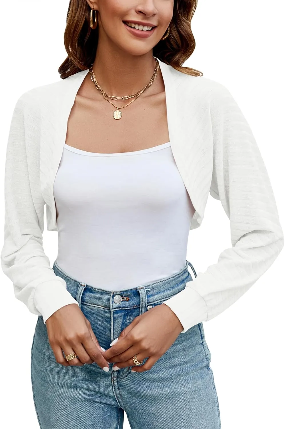 Ivicoer Women's Cardigan Bolero Shrugs for Evening Dress Long Sleeve Lightweight Cropped Open Front Casual Knit Top