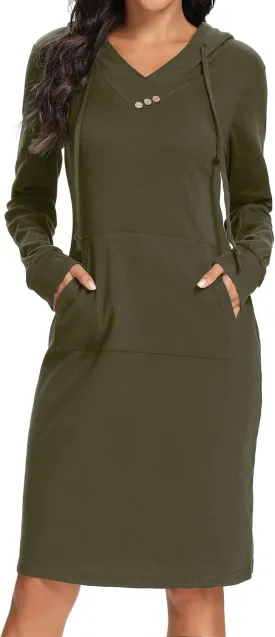 Kimmery Long Sleeve Dress for Women Lightweight Kangaroo Pocket Hoodie Dress Fall Sweatshirts for Women