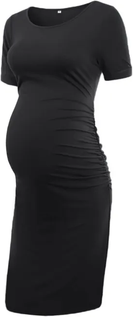Liu & Qu Women's Maternity Bodycon Ruched Side Dress Casual Short & 3/4 Sleeve Dress for Daily Wearing Or Baby Shower