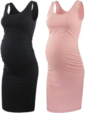 Liu & Qu Women's Maternity Sleeveless Tank Dresses Side Ruching Bodycon Dress for Daily Wearing or Baby Shower