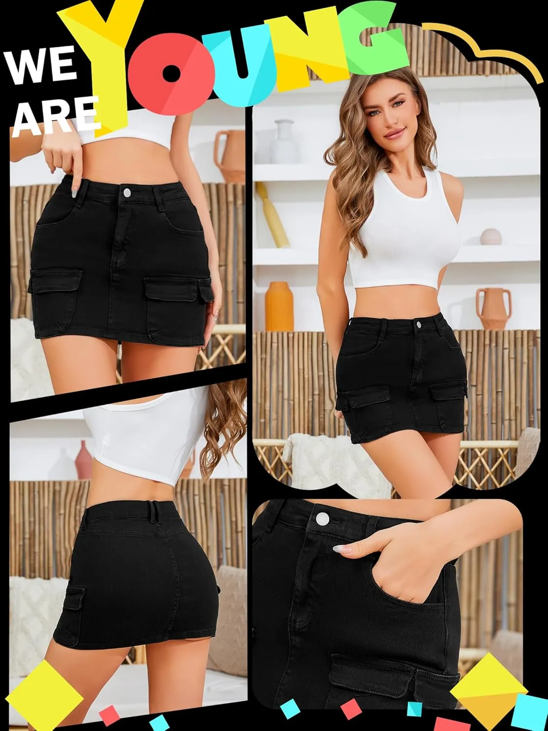 Low Waist Denim Skirts for Women's Pocket Design Mini y2k Cargo Skirt Jean Skirt for Women Daily Leisure Travel