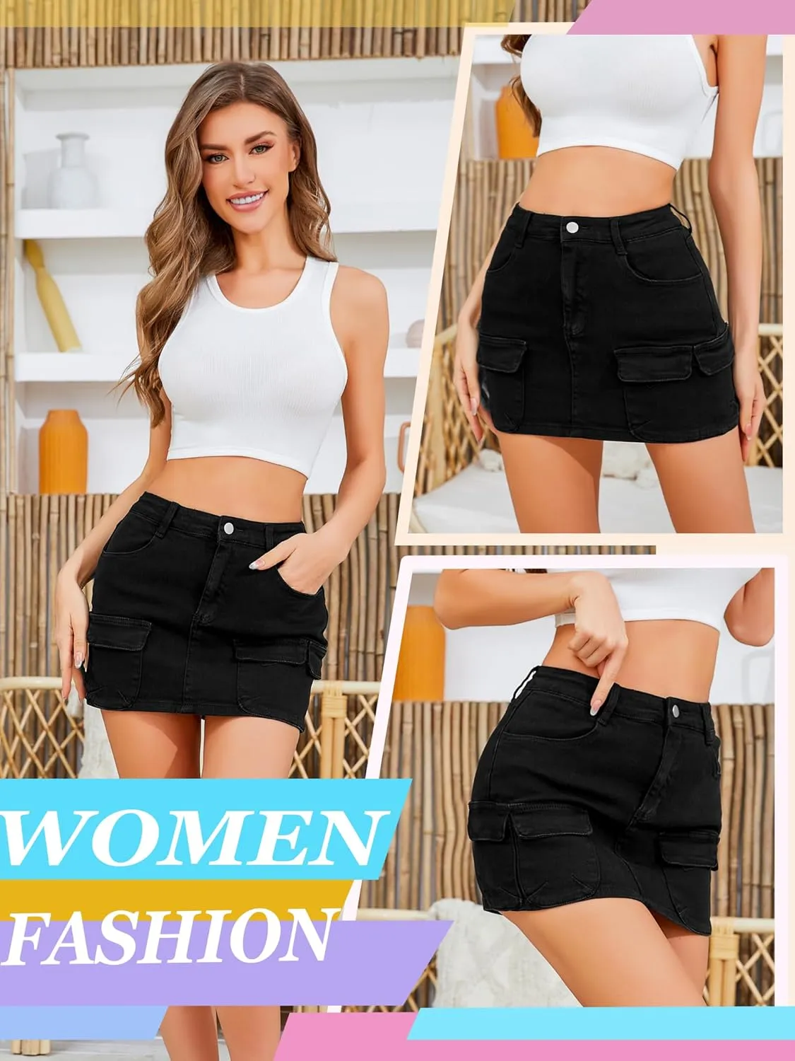 Low Waist Denim Skirts for Women's Pocket Design Mini y2k Cargo Skirt Jean Skirt for Women Daily Leisure Travel