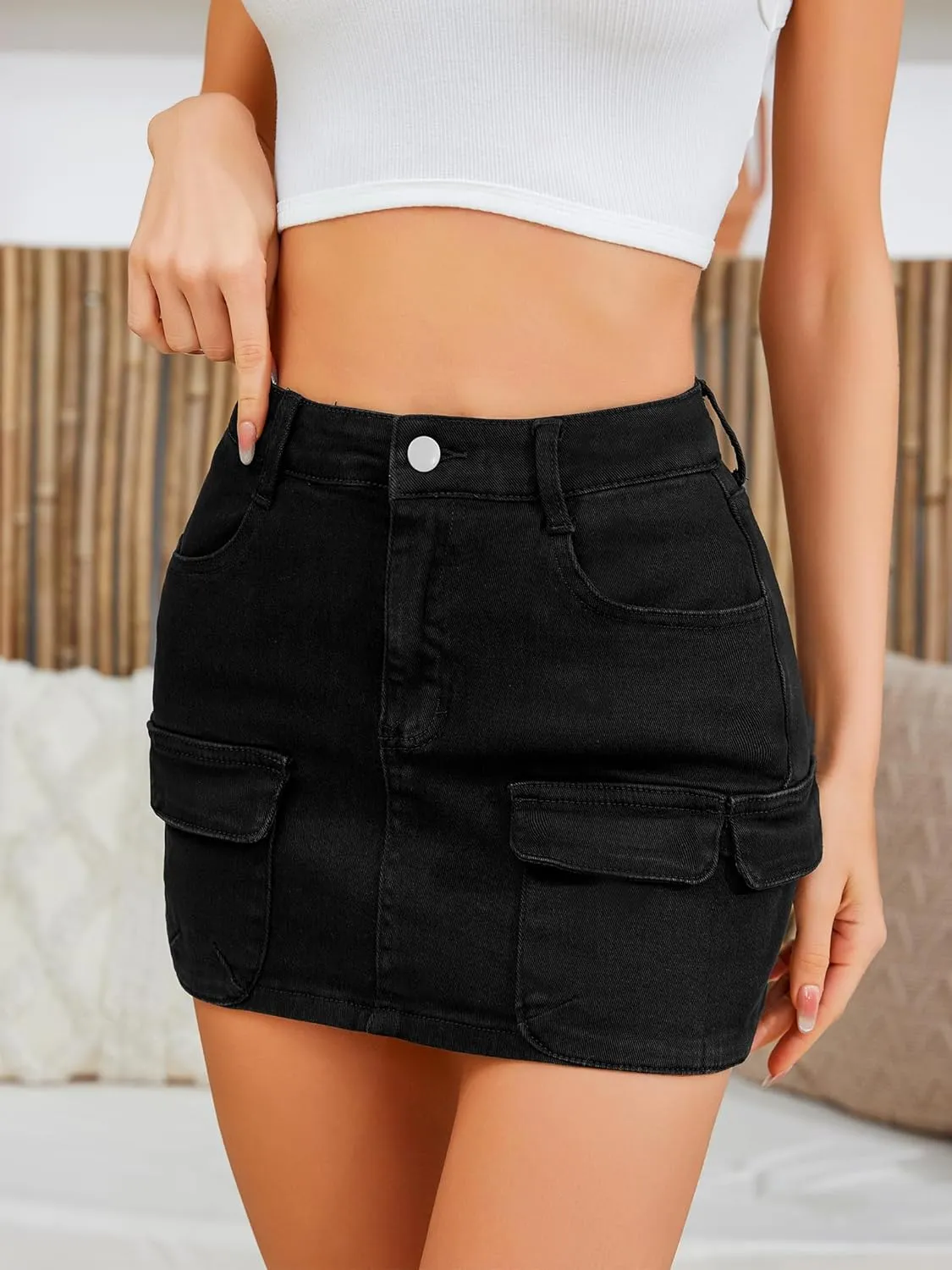 Low Waist Denim Skirts for Women's Pocket Design Mini y2k Cargo Skirt Jean Skirt for Women Daily Leisure Travel