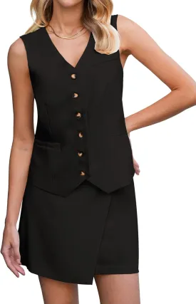 luvamia 2 Piece Skirt Sets for Women Dressy Sleeveless Blazer Vest Skirts Matching Suit Set Business Casual Work Outfits
