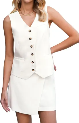 luvamia 2 Piece Skirt Sets for Women Dressy Sleeveless Blazer Vest Skirts Matching Suit Set Business Casual Work Outfits